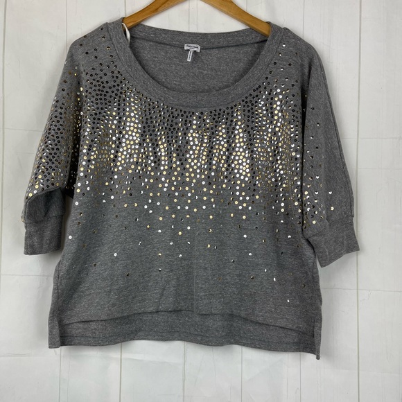 Splendid Gray Gold Sequins Crop Sweatshirt Size S - Picture 1 of 5